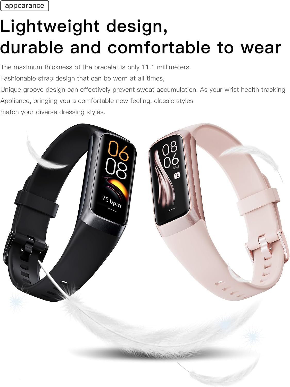 Fitness Tracker for Women Men (Gold+Pink), Calorie Fitness Tracker Watch Music, Fitness Step Tracker for Women Compatible with Iphone and Android Waterproof