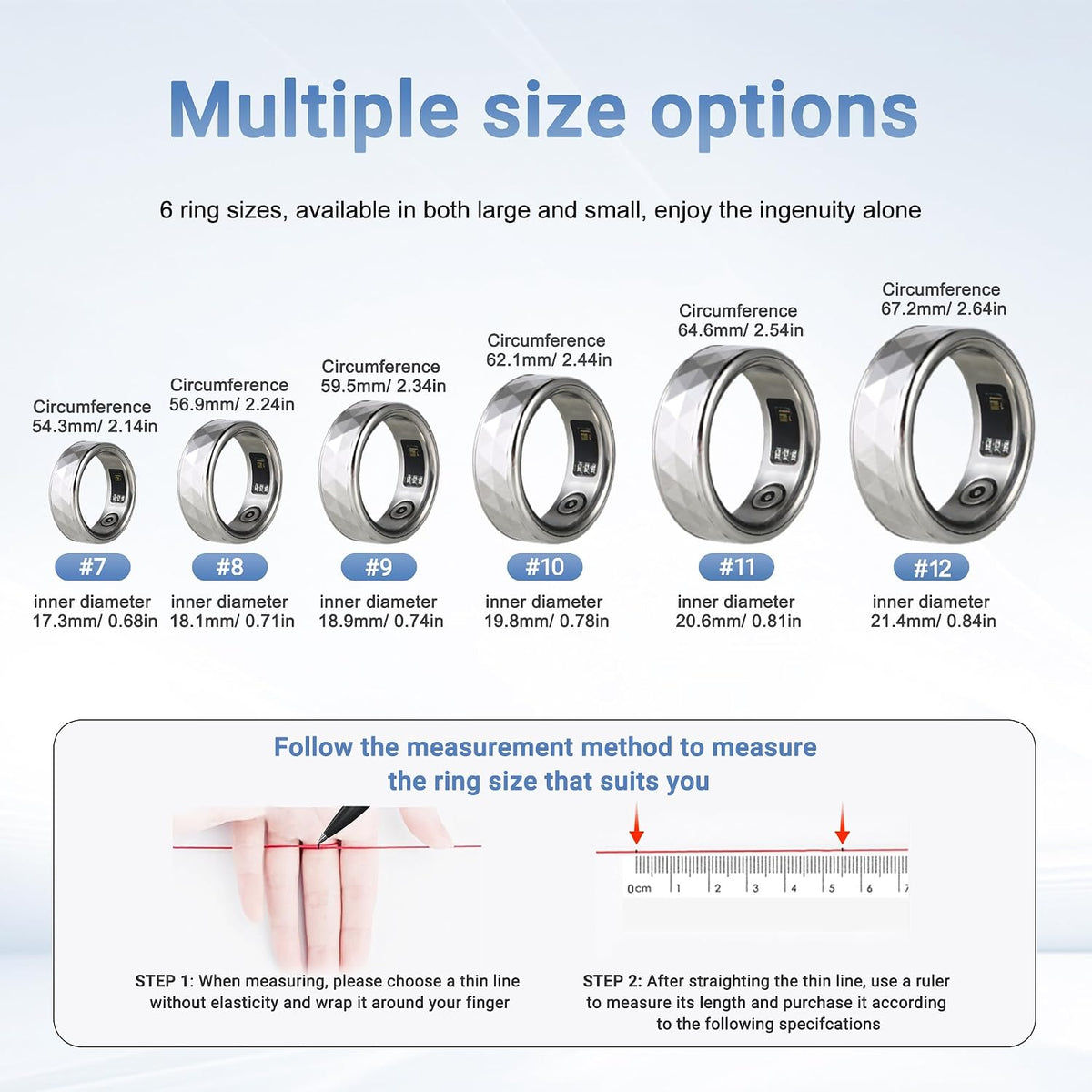 Smart Ring for Women & Men, Fitness Tracker Silver Rings with Heart Rate, Blood Oxygen, Sleep & Step Counting, Waterproof, No Subscription Fee, 24H Wearable Health Tracker
